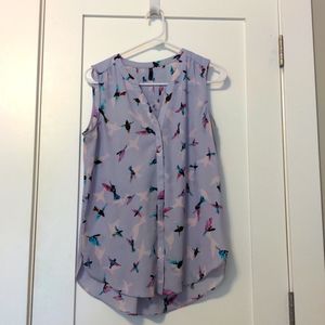 NYDJ sleeveless blouse with hummingbird print